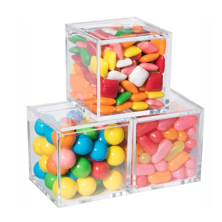 Best Seller Perspex UV Print Neon Cuboid Customize Small Clear Plastic Wedding Acrylic Candy Bin Favor Cube Box Display for Gift