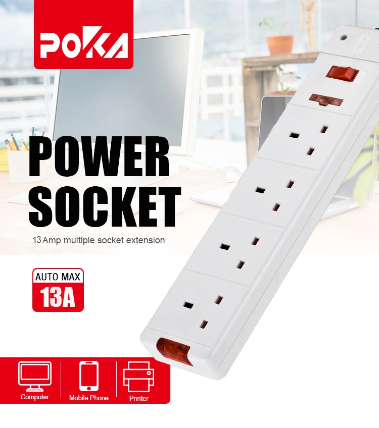 Smart 4 Outlet BS 13A Power Strip with USB Socket