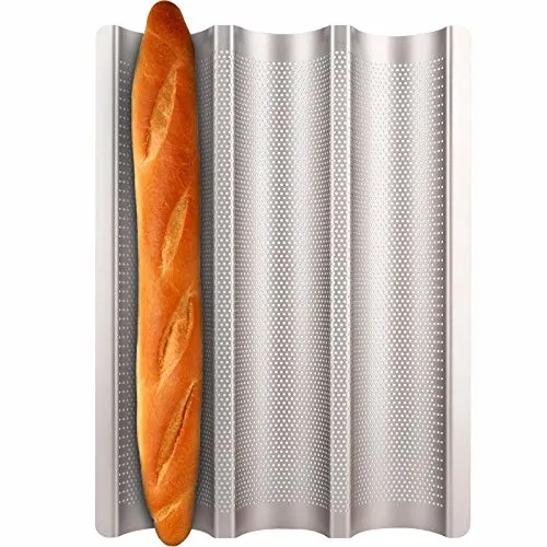 Non-Stick Coating 2 Slotted Aluminum French Bread Pan Baguette Baking Tray