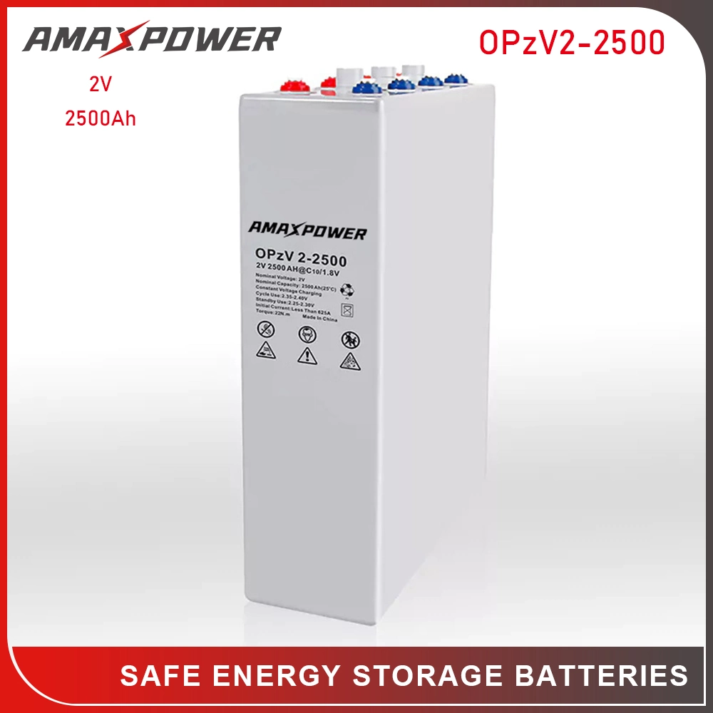 Amaxpower 2V 1000ah/1200 ah/1500ah/2000ah/2500ah/3000ah Opzv Gel Tubular de Armazenamento de Energia Solar da bateria/UPS/Luz de LED/Emergency-Power-Systems/Opzs