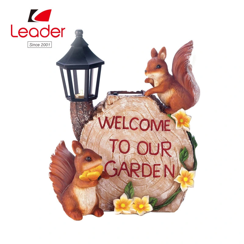 Solar Garden Light Solar Welcome to Our Garden Squirrels Statue