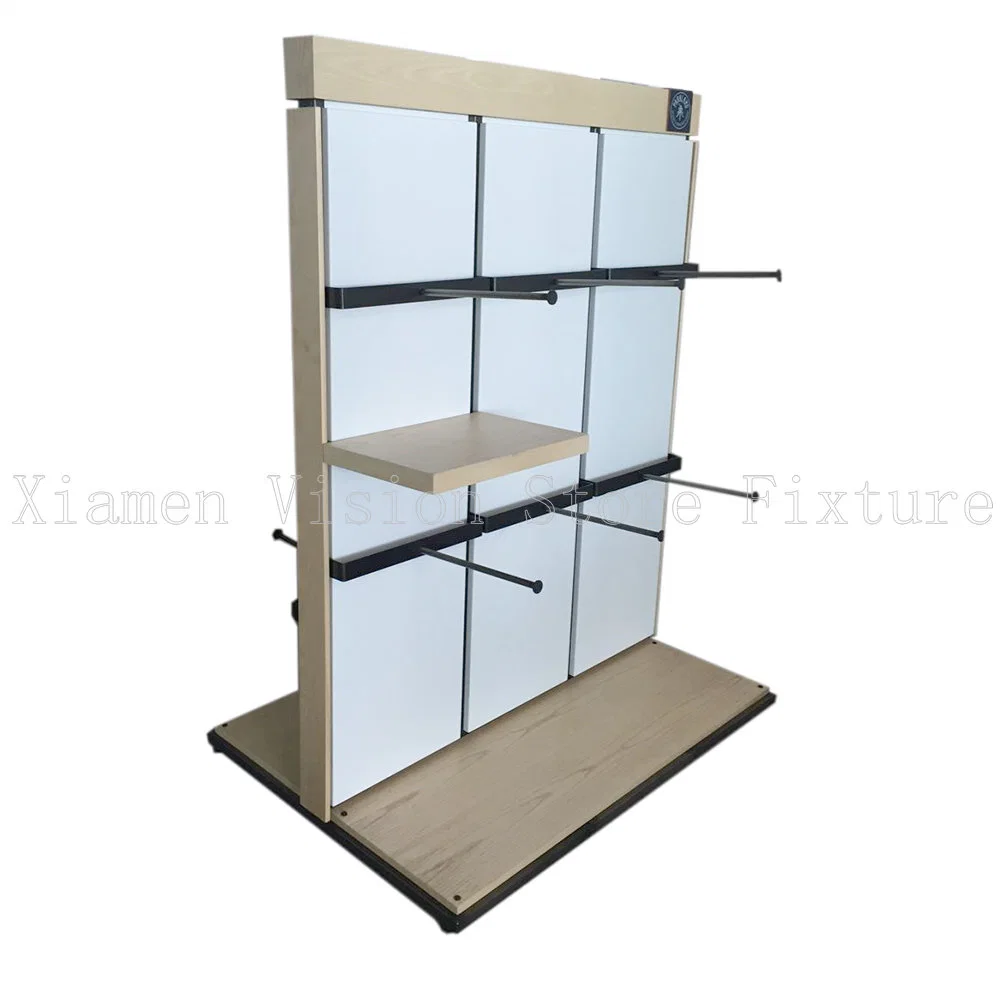 Customized Size Wooden Display Rack Metal Hang Hook Shelf Wooden Base