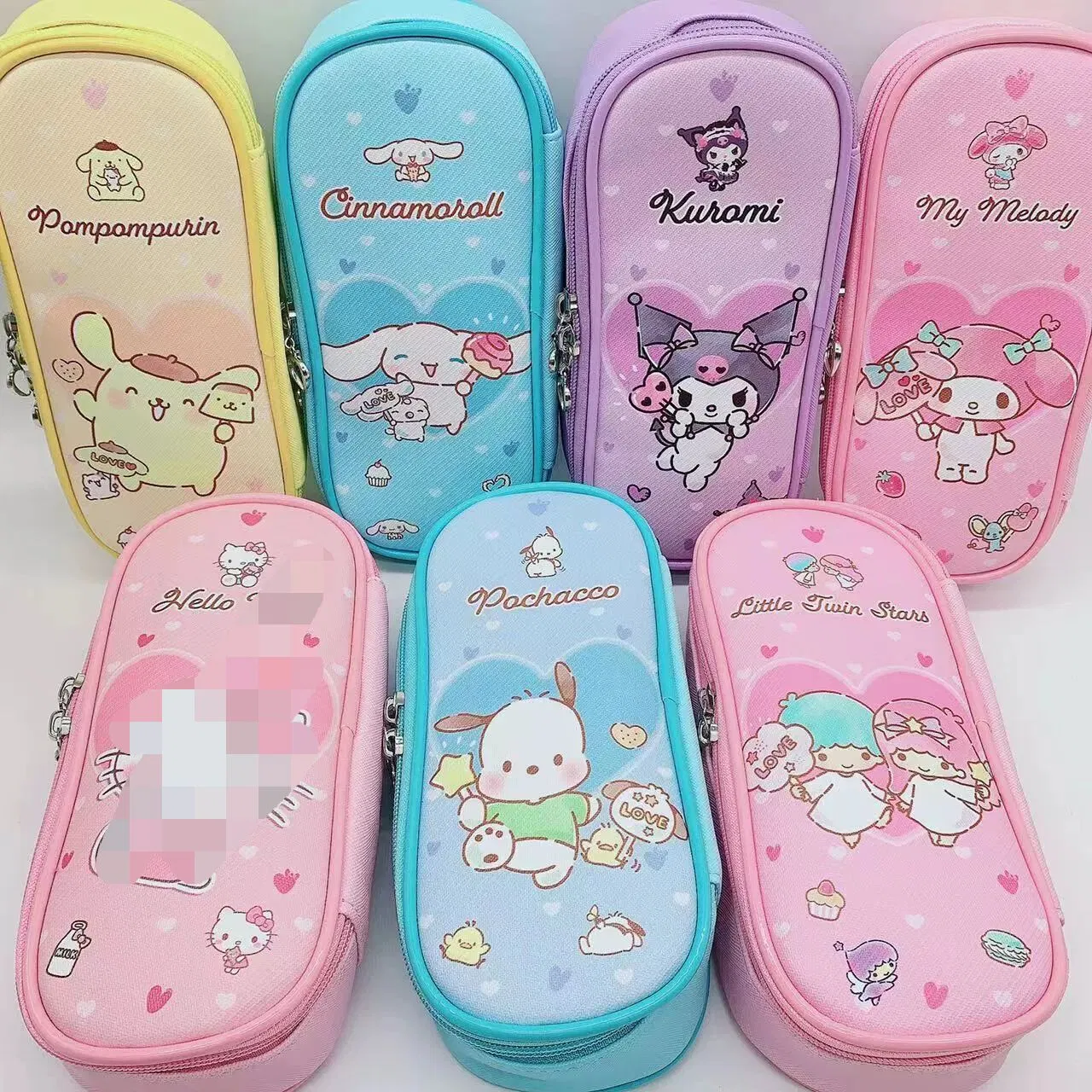 Ruunjoy Cartoon Sanrio Single Layer PU Pen Bag Melody Kuromi Stationery Storage Bag Large Pencil Kawaii School Pen Case