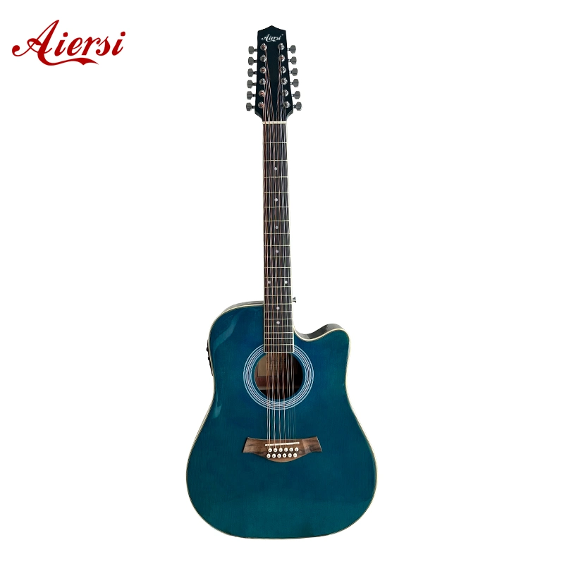 Halber Preis für Glanz Finish Aiersi Blau Farbe Cutaway 12 Saite Elektrische Akustische Gitarre