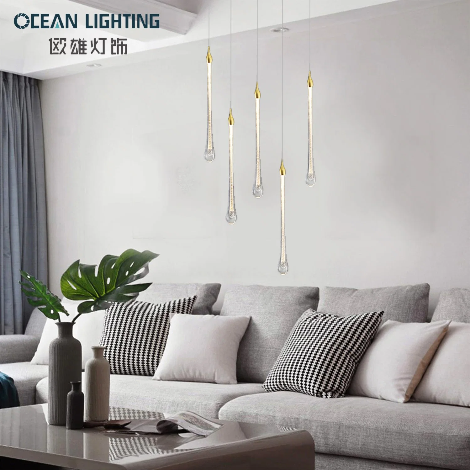 Luxury Long Water Drop Interior Crystal Lighting Chandelier Pendant Lamp