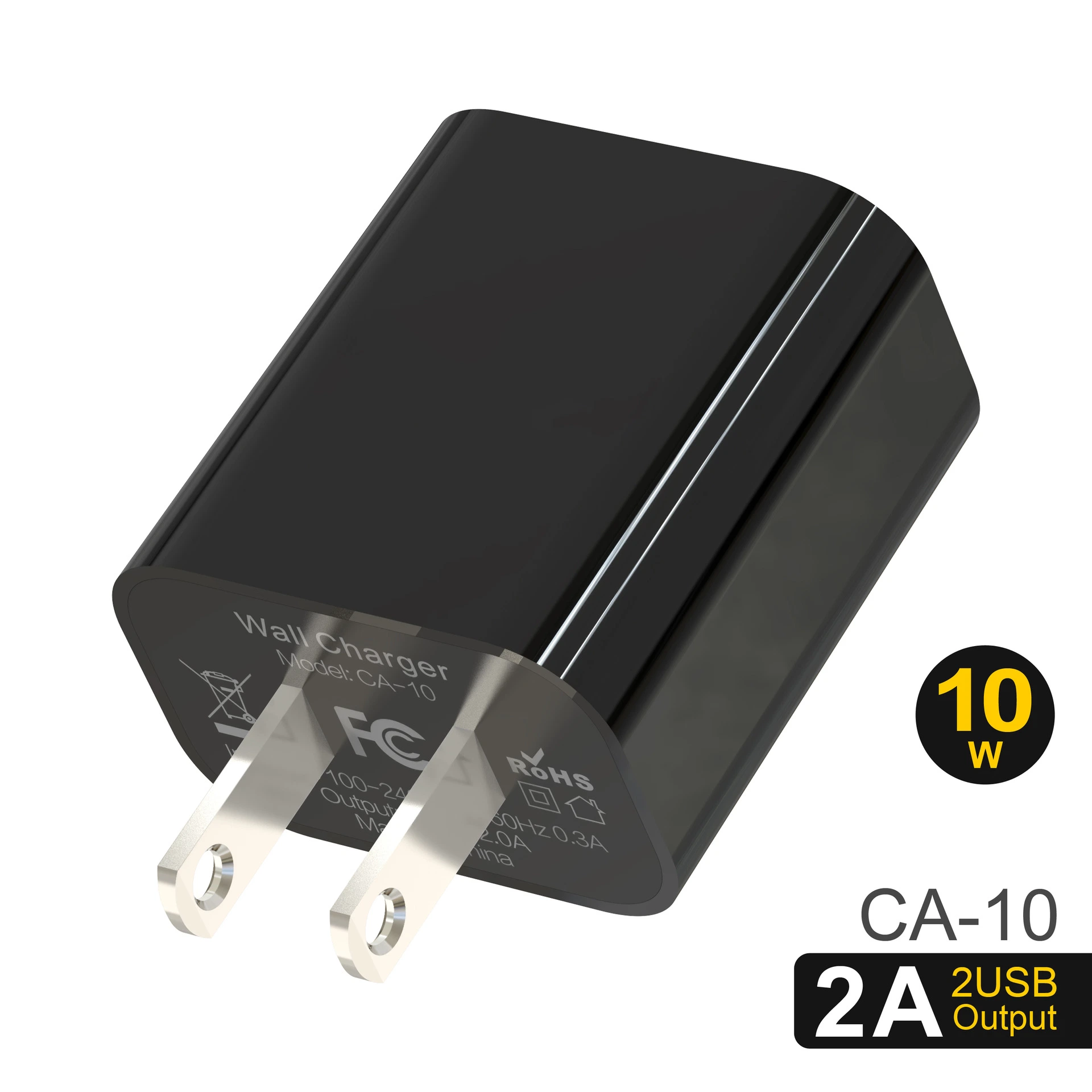 Adaptador de viagem USB duplo 5V2a 10W porta dupla American Standard Carregador de smartphone