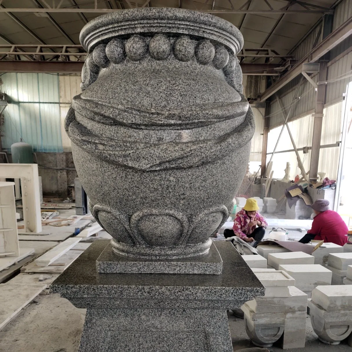 Grey Granite Carving Garden Ornament Flower Planter Pot