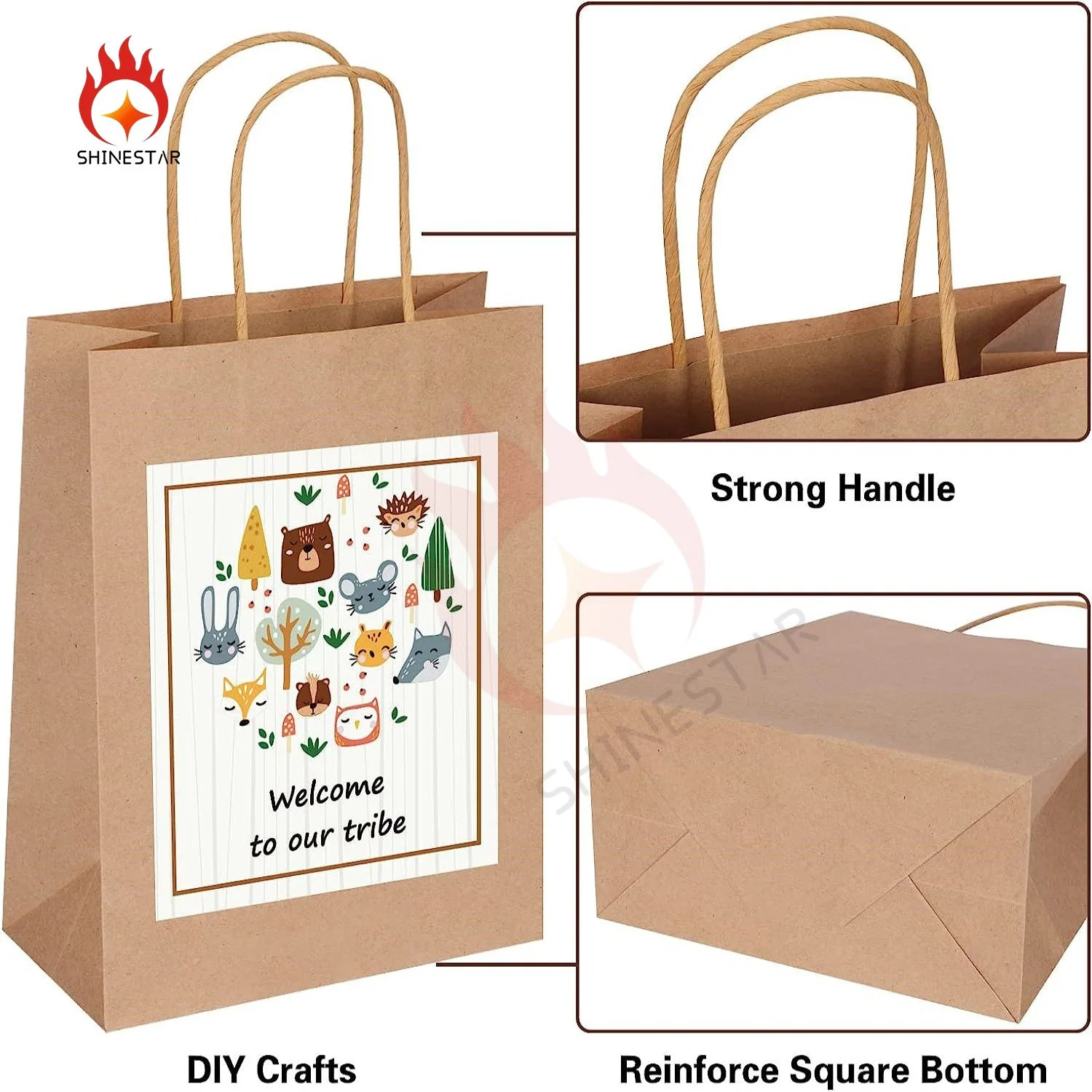 Brown Paper Bags with Handles Mixed Size Gift Bulk, Kraft Paper Stand up Packaging for Business, Shopping