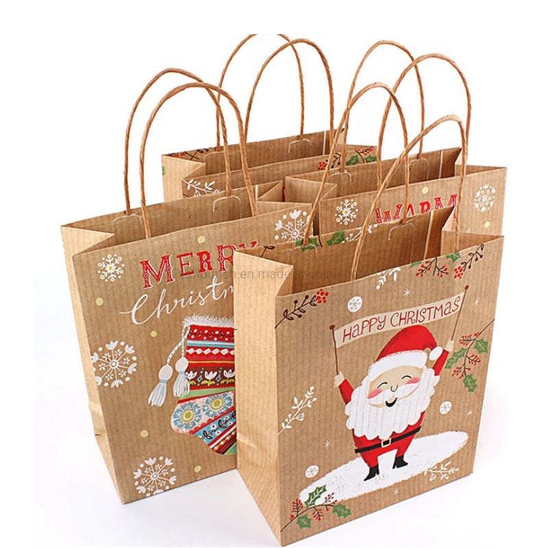 OEM personalizados bolsos bolsas de papel kraft para ir de compras y envases para alimentos maquillaje cosméticos Caja de regalo de Navidad