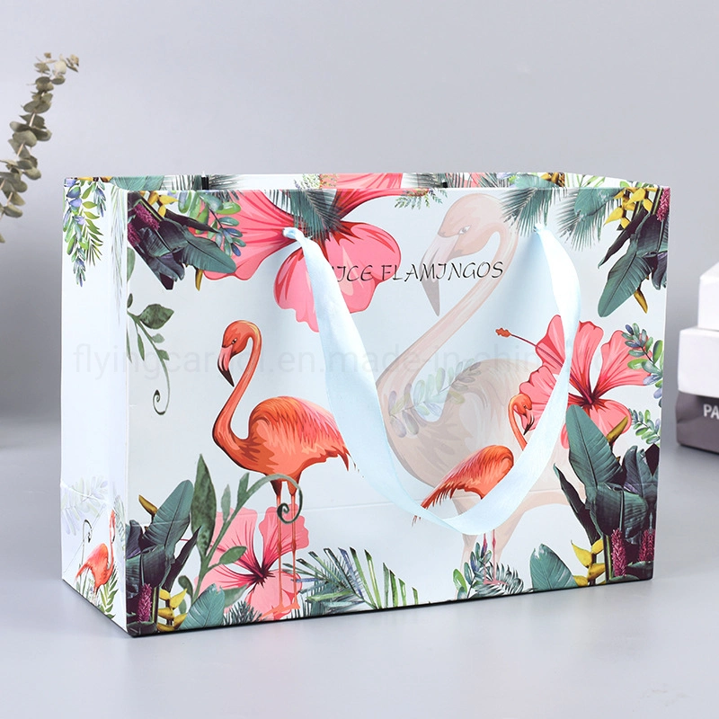 Custom Fashion Printing Cosmetics Luxury Gift Shopping Paper Bags with Ribbon Handle