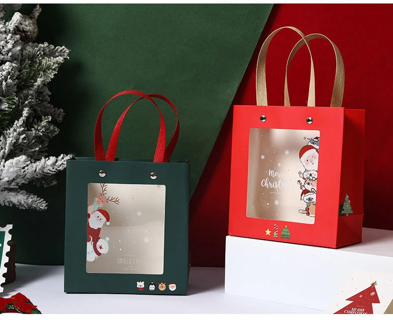 Eco Friendly Paper Material and Recyclable Packing Feature Christmas Gift Bag with Clear PVC Window Present Paper Bags