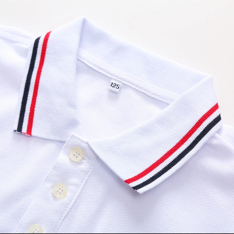 Custom Logo Good Price Cotton Short Sleeve White Polo Свитера С двумя линиями для мальчиков и девочек школы Unifor