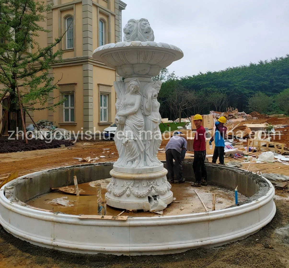 Personalização básica Hand-Carved Cavalo jardim do pátio em mármore branco Marsillia Fonte de Trevi