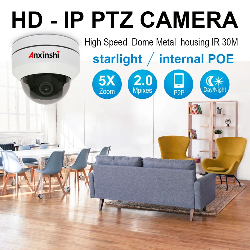 Poe Anxinshi 5.0MP Zoom Óptico 5X Caja metálica HD PTZ IP cámara CCTV