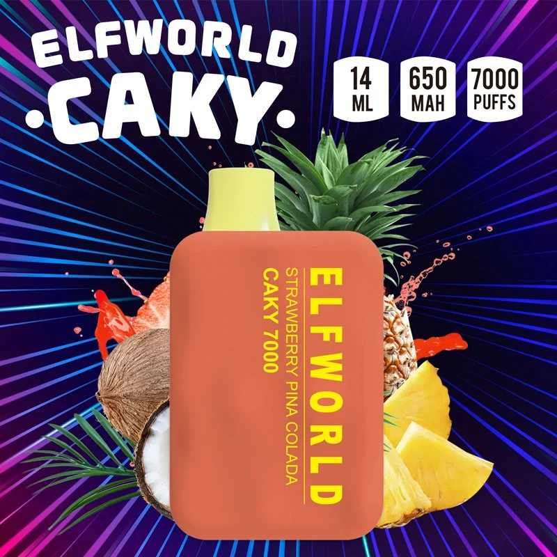 A mais nova e popular caneta e-Liquid Elfworld Caky 7000 Vape Cigarro eletrónico recarregável com gancho