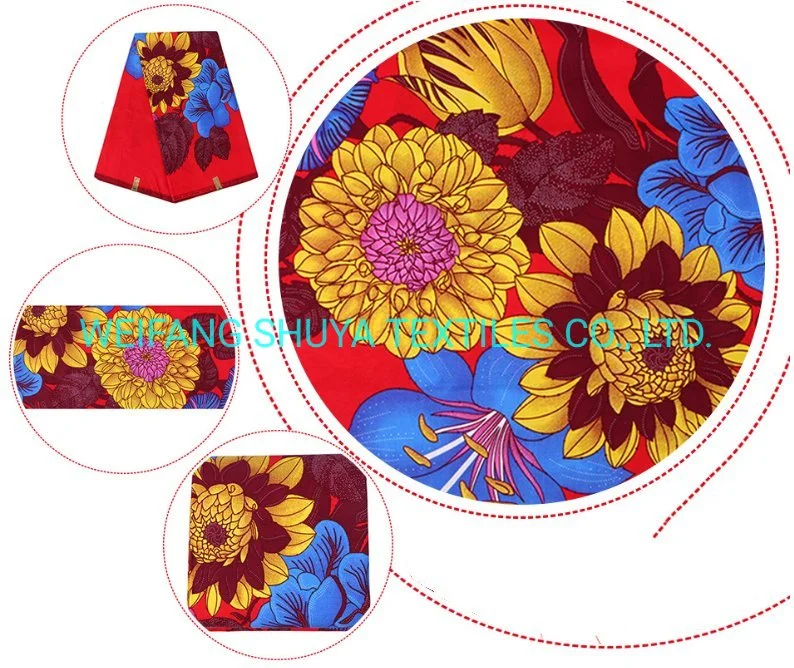 100% Polyester African Printed Wax Cloth Fabric for Fashion Clothing Custom