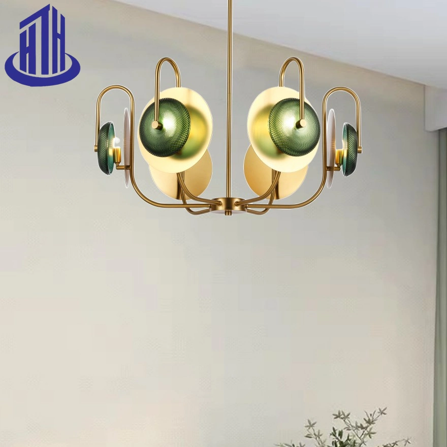 Потолочное освещение 3/6-Lights Brass/Chrome/Black Finging Light Green Glass Luxury (7011)