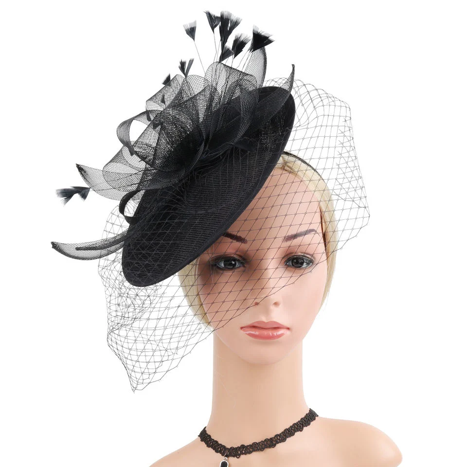 Negro Belleza Cabello Accesorios Sinamay Fascinators Sombrero Navidad Iglesia sombreros Para las mujeres