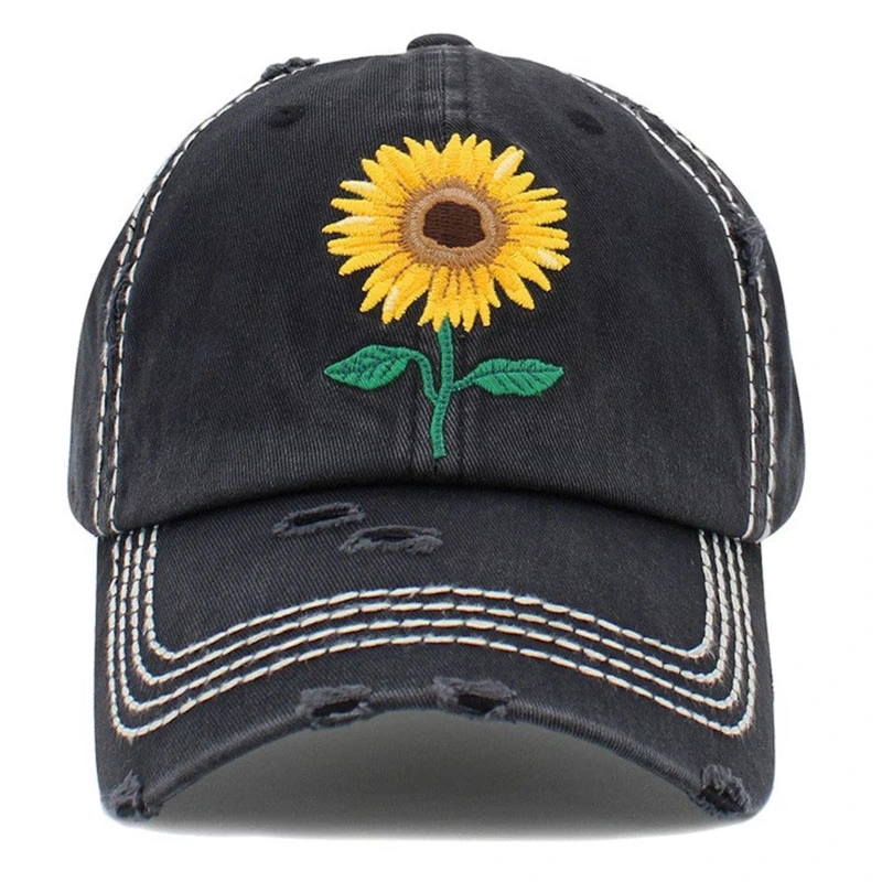 Los bordados de girasol Deportes Gorras personalizadas de algodón vintage de los hombres Las mujeres lavan Papá Hat