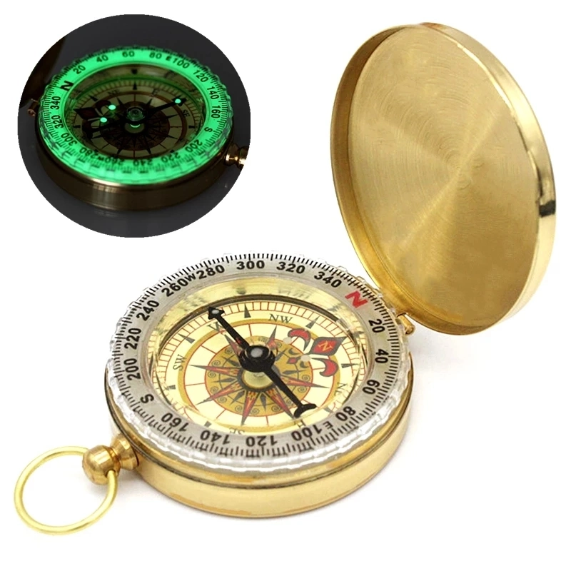 Custom Logo Camping Hiking Pocket Brass Golden Compass Portable Compass Navigation