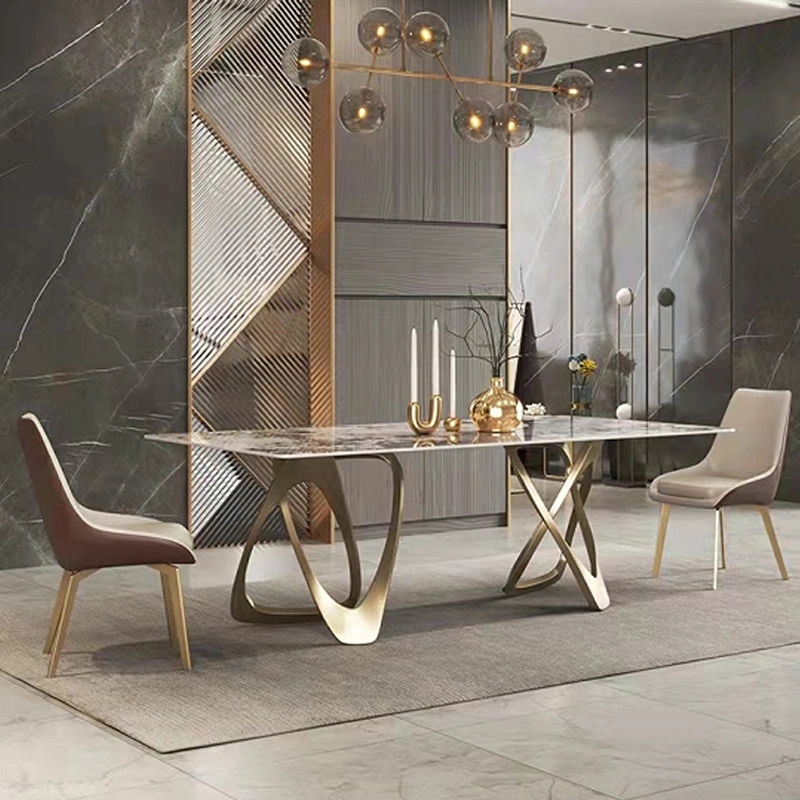 Luxury Gold Metal Marble Dinner Room Furniture Set Dining Table for Kitchen