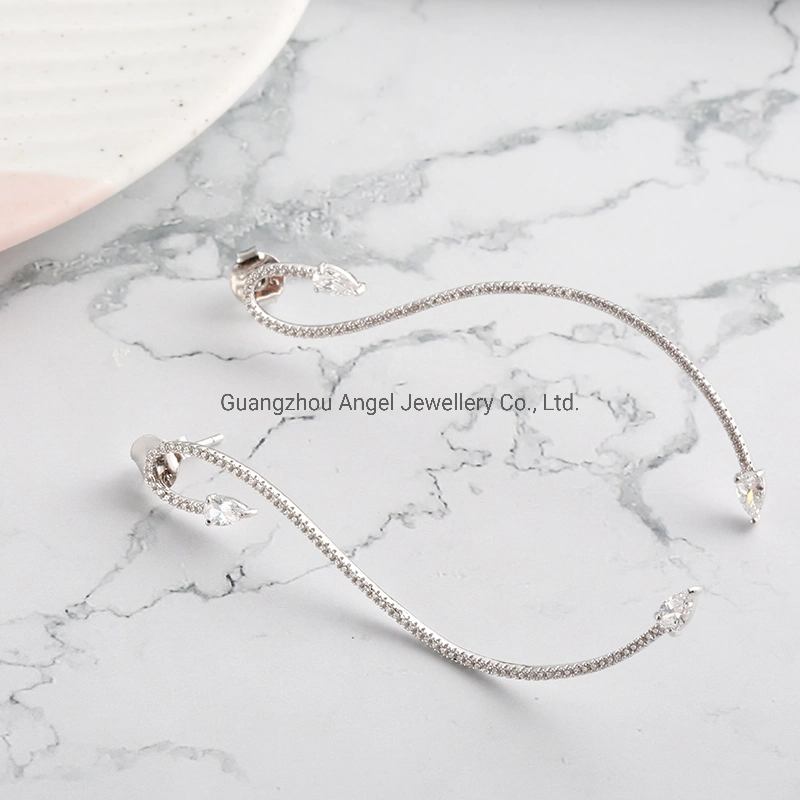 Gold Plated Fashion Cubic Zircon Ear Studs Snake Water Drop-Shaped Earrings Jewelry for Wedding Gift