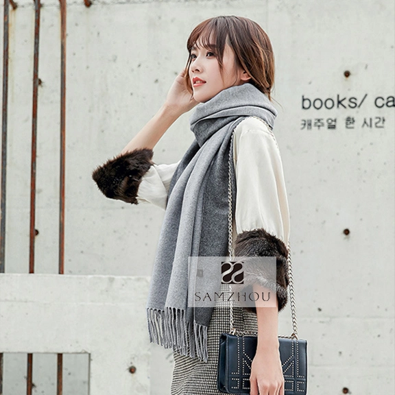 Winter Core Spun Yarn Scarf Two Tone Colour Fashion Shawl