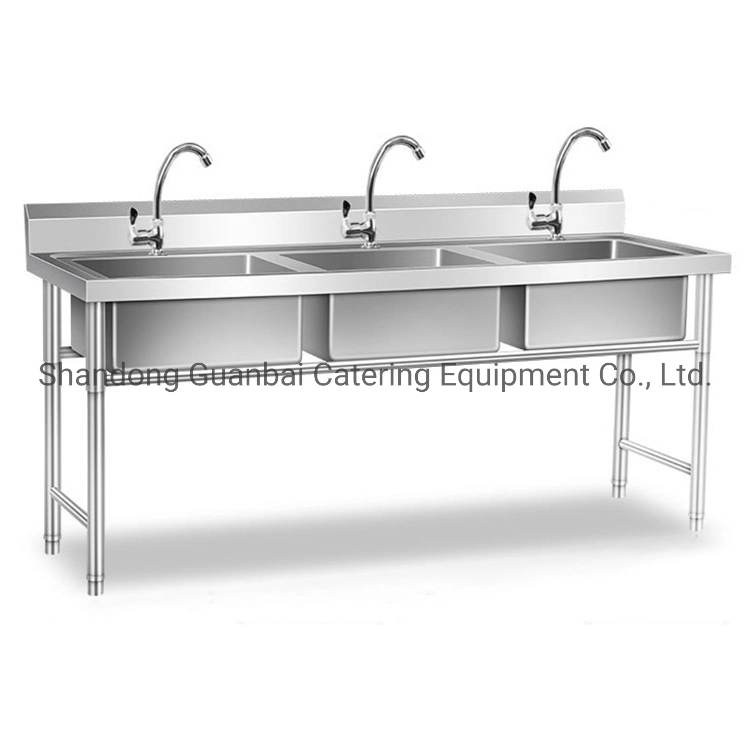 Commercial Catering Equipment Triple Bowl Sink Stainless Steel Kitchen Washing Sink for Hotel and Restaurant