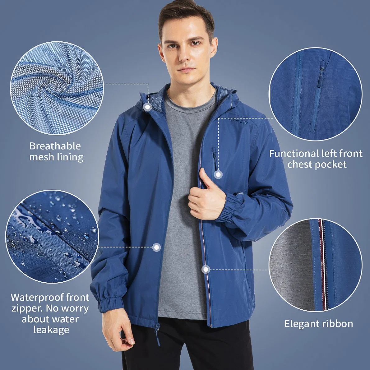 High quality/High cost performance  Men Winter Waterproof Windproof Outwear Sports Jacket Outdoor Clothing Blue Color