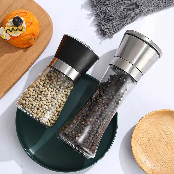 Kitchen Gadget Pepper Grinder Adjustable Coarseness Glass Manual Abrader Premium Stainless Steel Mill