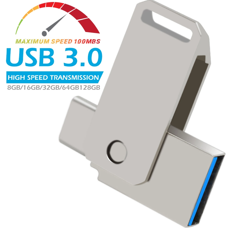 32GB 64GB 128GB Teléfono inteligente tipo C con unidad flash USB giratoria metálica 3,0 Unidad USB