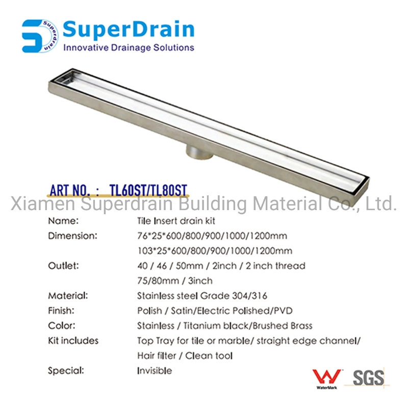 Customized Hotel Stainless Steel Long Linear Invisible Shower Drain