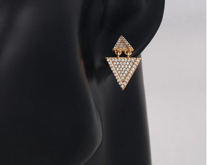 Shiny Crystal Triangle Earring Unique Design Jewelry