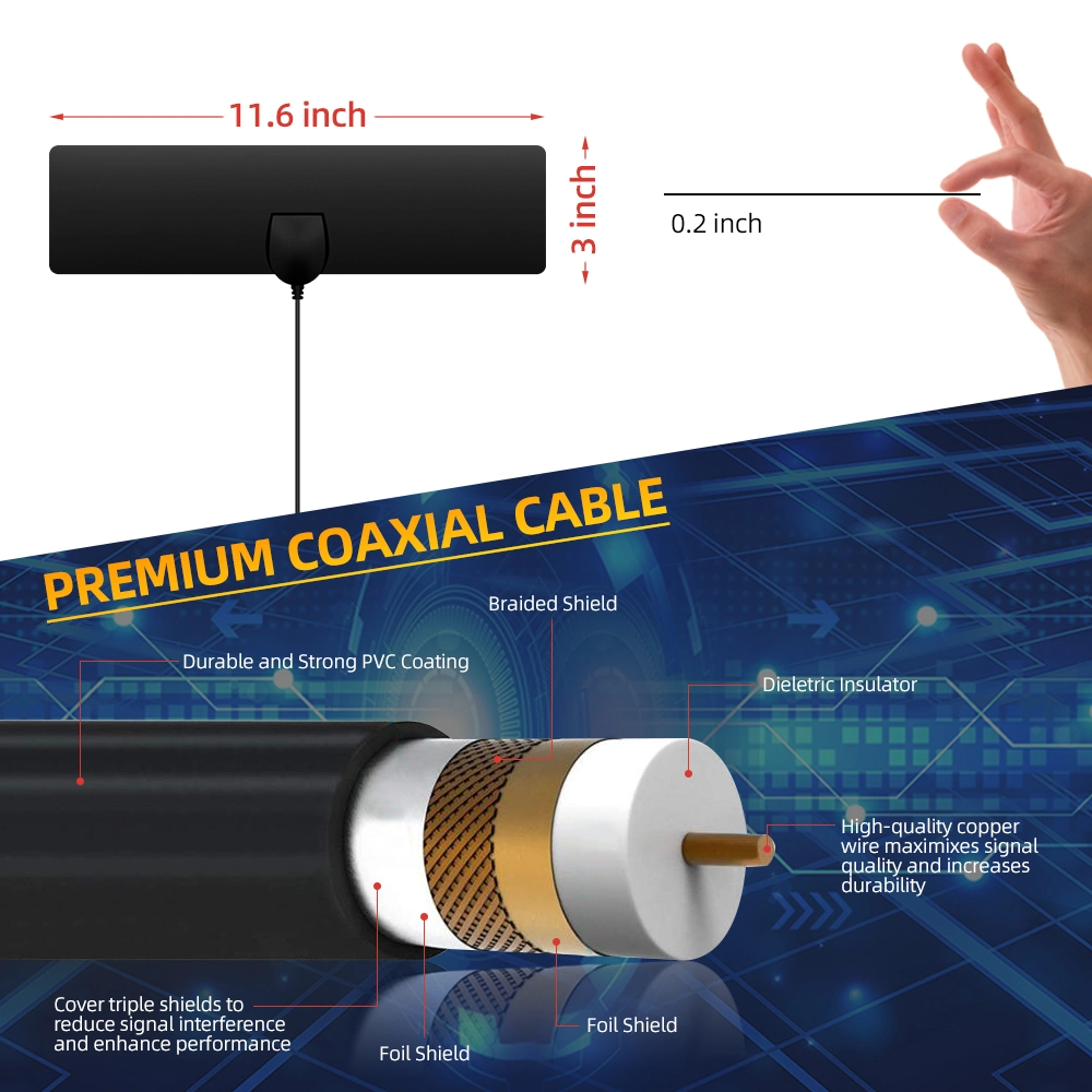 HDTV amplificada antena interior longa 250+ Km Gama de recepção de sinal- Amplificador amplificador de sinal - Suporte 4K 1080P todos os televisores antigos 16,5 metros de cabo coaxial cabo HDTV/adaptador de CA