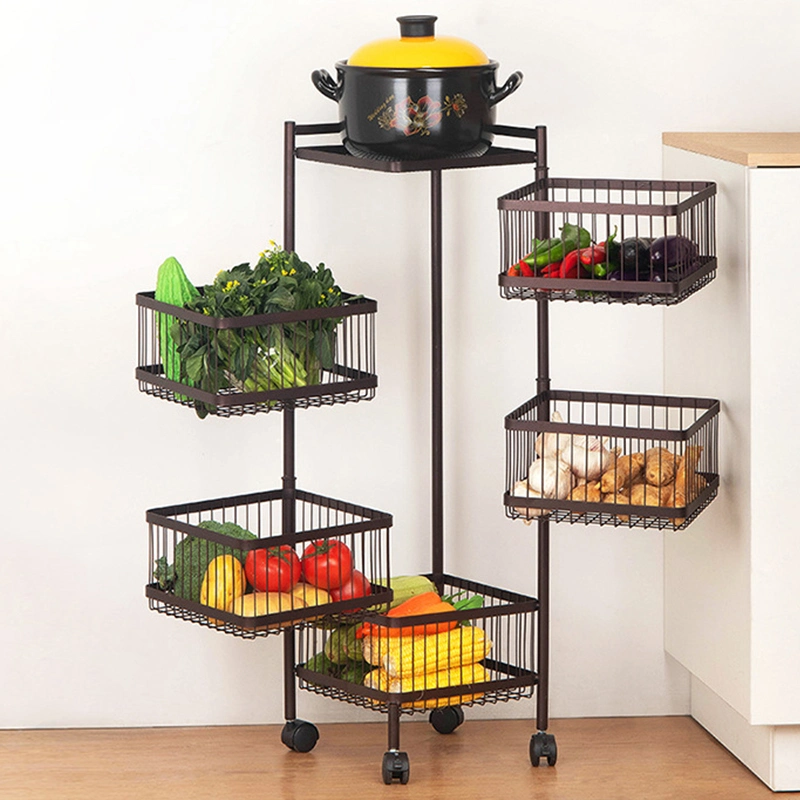 Carro 3-Tier gradillas de exhibición de frutas y verduras de metal bien hechas Estantes para carros de almacenamiento de cocina para verduras y frutas