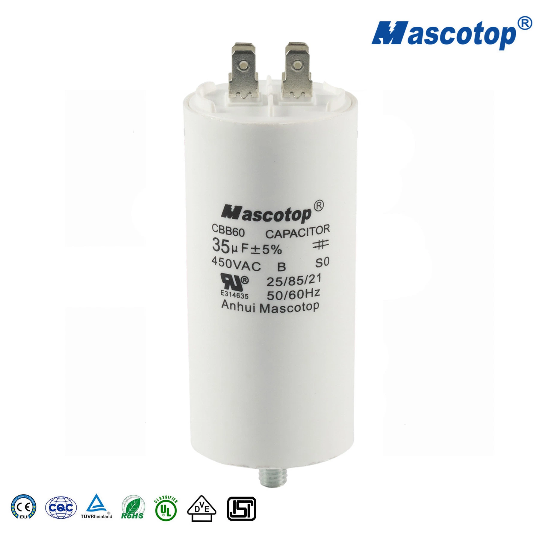 Polipropileno plástico Mascotop 50pcs/Carton 1-100UF 370-450V 450V 33000UF Ejecutar condensador