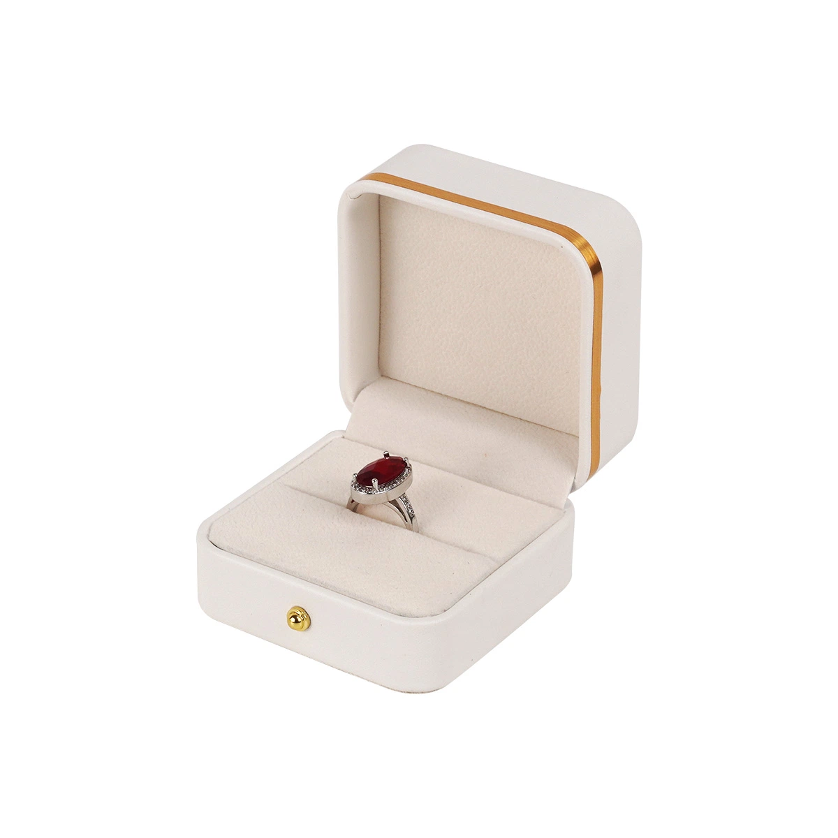 Runde Ecke Bulge Top Single Ring Box Doppel Ring Box Ohne Logo PU Personalisieren Farbe Leder Box mit Golden Stripe