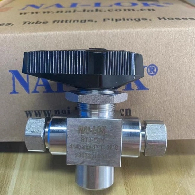 قفل Nai-Lok 6000psi SS316 1/2 عالي الضغط ثلاثي الاتجاه لصمام الكرة موزّع الغاز الطبيعي المضغوط