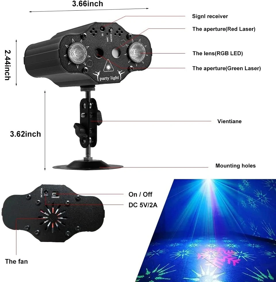 Helius 72 patrones Control de voz Strobe Party proyector LED DJ Luces de escenario