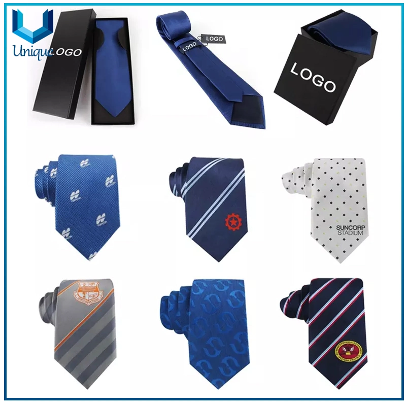 Cheap Imitated Silk Promotional Gift Tie, School Logo Customed Design Necktie, Jacquard Stripe Novelty Tie