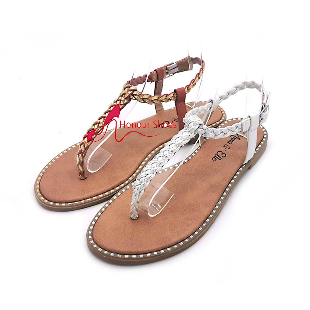 Lace up Sandals, PU Woven Shoes, Flat Heels, Women's Herringbone Flat Shoes