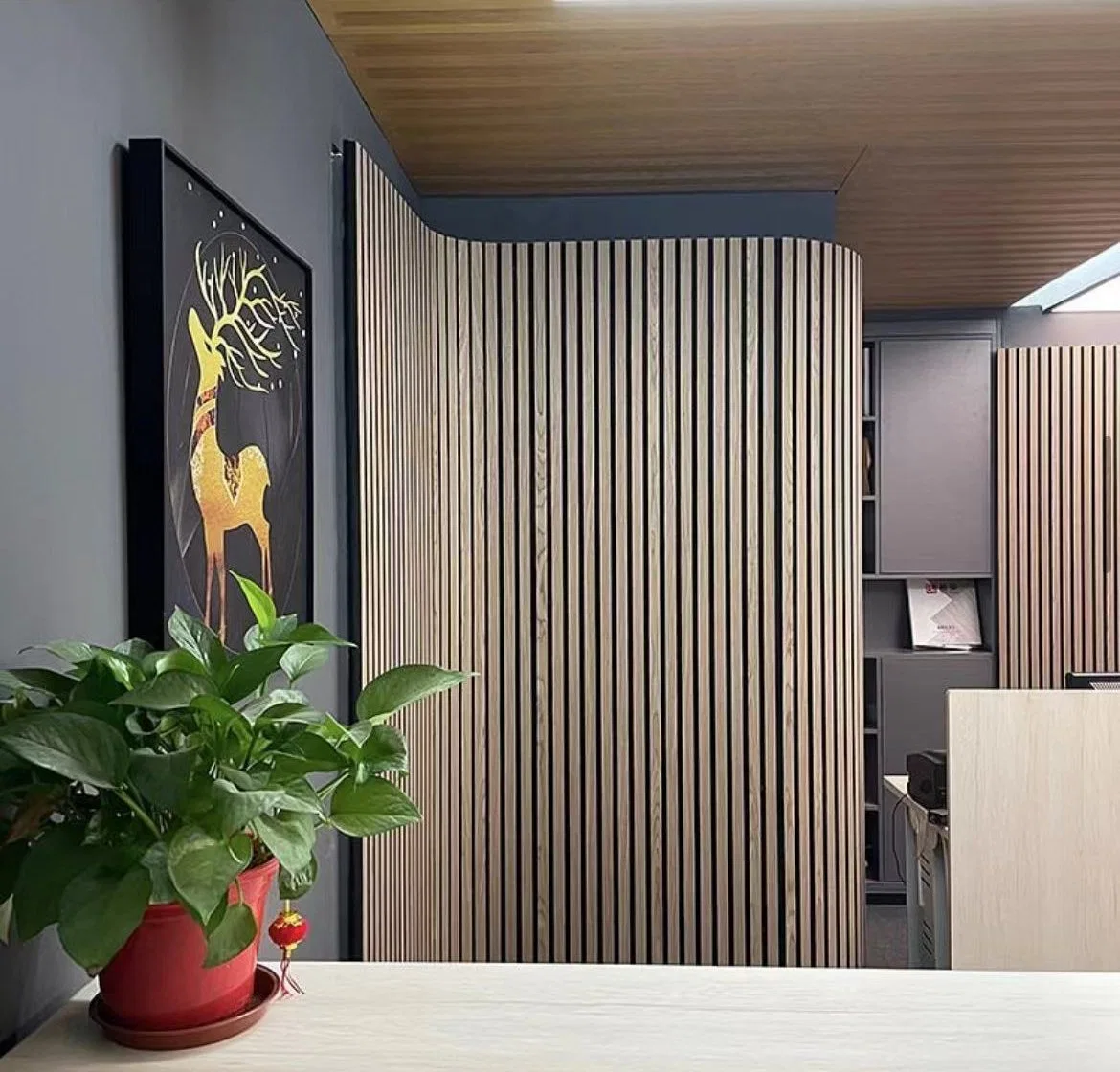 Slat Pattern Wood Felt Acoustic Panel Wall Ceiling Interior Decorated Sound Absorption