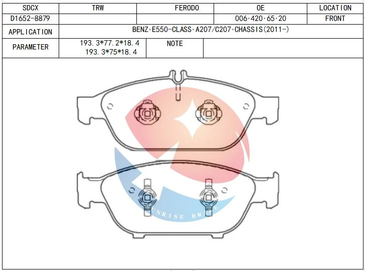 Sdcx D1652-8879/0074208720 Drop Shipping Chamfered Brake Pad for Mercedes-Benz Convertible/E550