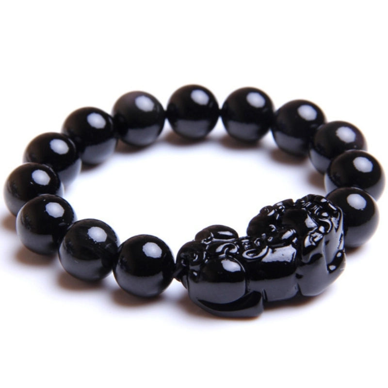 East China sea Crystal Cuentas budistas obsidianas con piedra negra Pulsera Pixiu