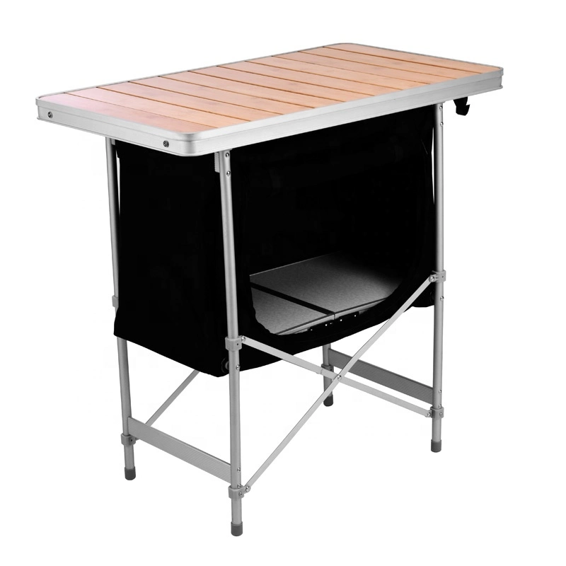 Portable Outdoor Kitchen Home Furniture Camping Kitchen Table with Bamboo Top Board