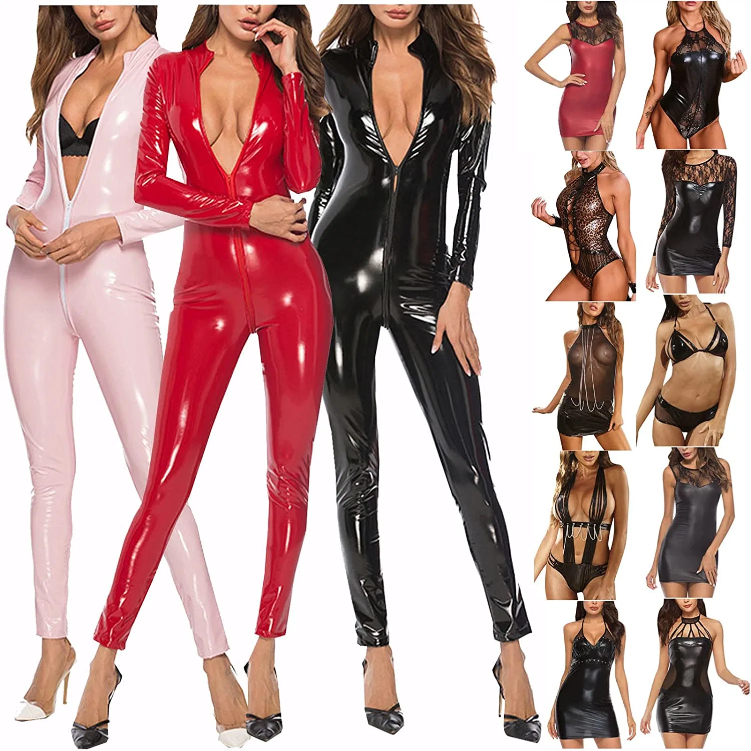 Women Sexy Leather Lingerie Bodysuits Leotard Clubwear Latex Catwoman Costume