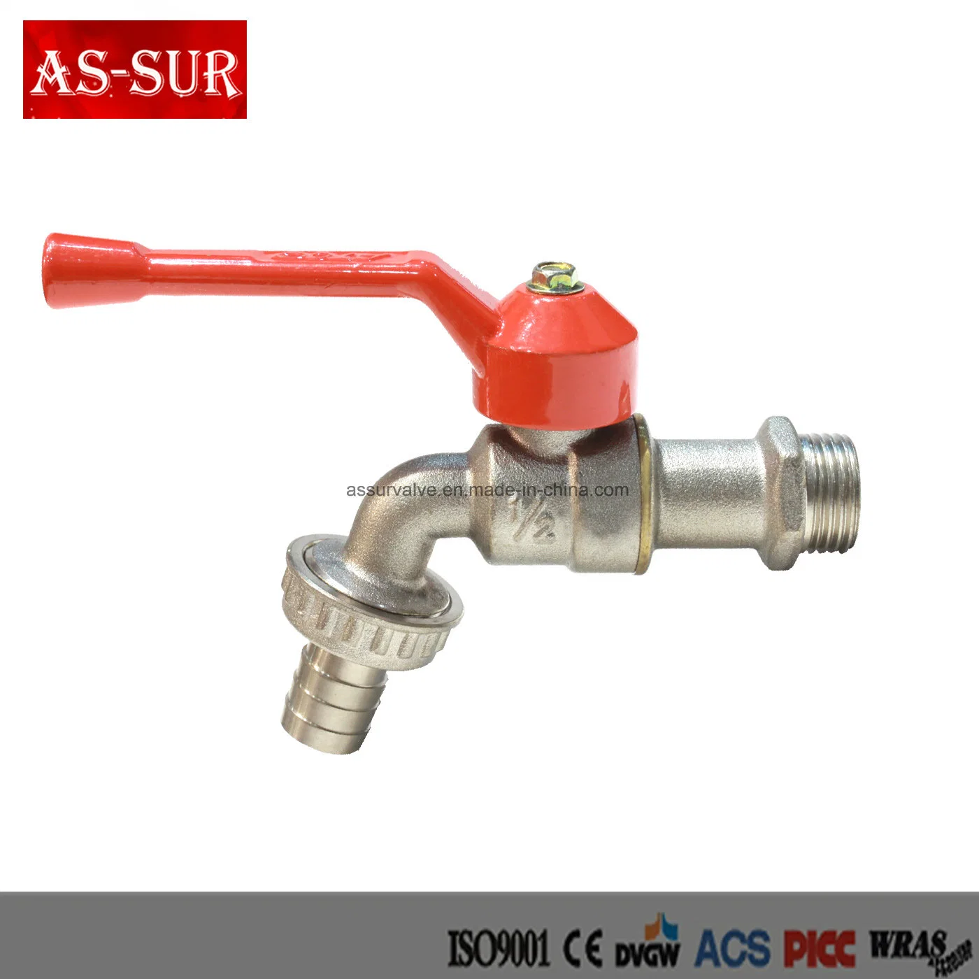 Wall Mounted Stainless Steel Handle Brass Plumbing Bibcock Valve as-Bb002