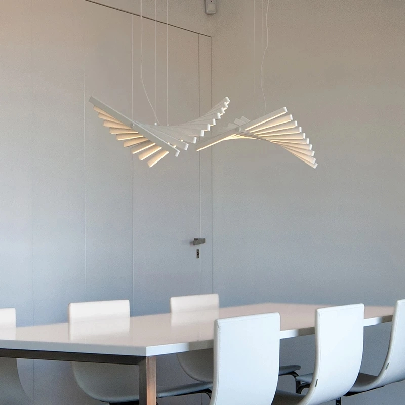 Einfaches Wohnzimmer LED Pendelleuchte modernes Restaurant Kronleuchter Beleuchtung Lineare Fish Knochen Form Office Strip Lampe