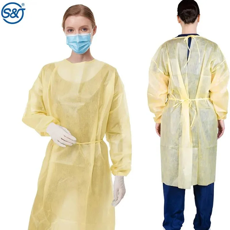 SJ Chemotherapy Gowns Disposable Yellow Color Waterproof Medical Surgical EN14126 Isolation Clothing