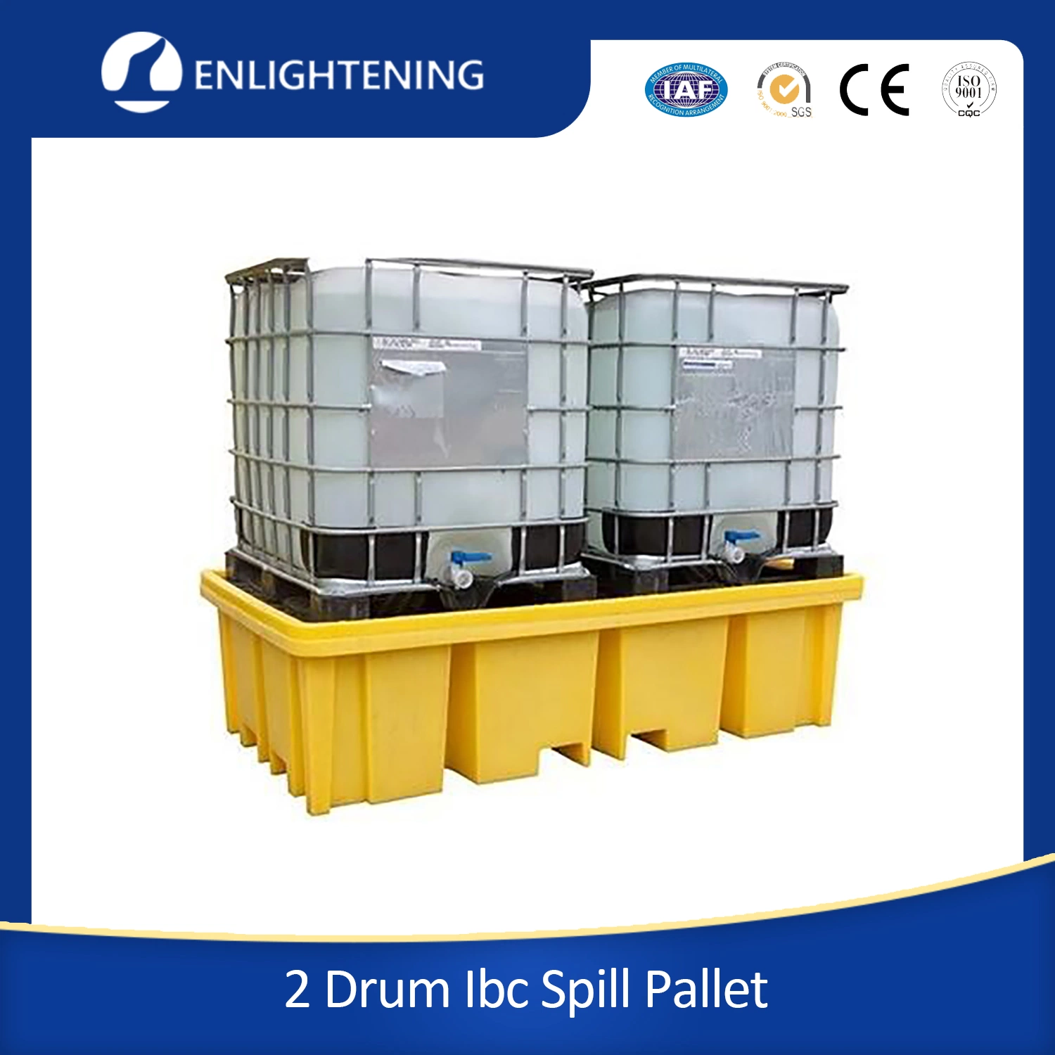 2200X1300X150/500mm High quality/High cost performance  Chemical Industrial Four Way Entry HDPE Plastic 2 Drum Double IBC Bund Spill Pallet